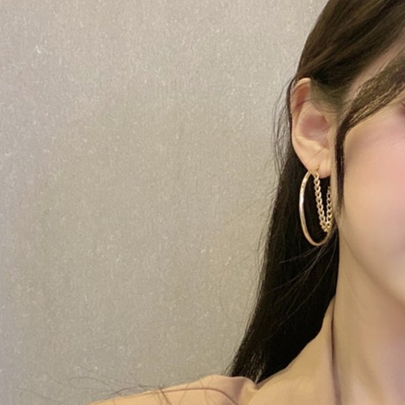 💙Minimalistic Chain Hoops Earrings - Picture 7 of 15